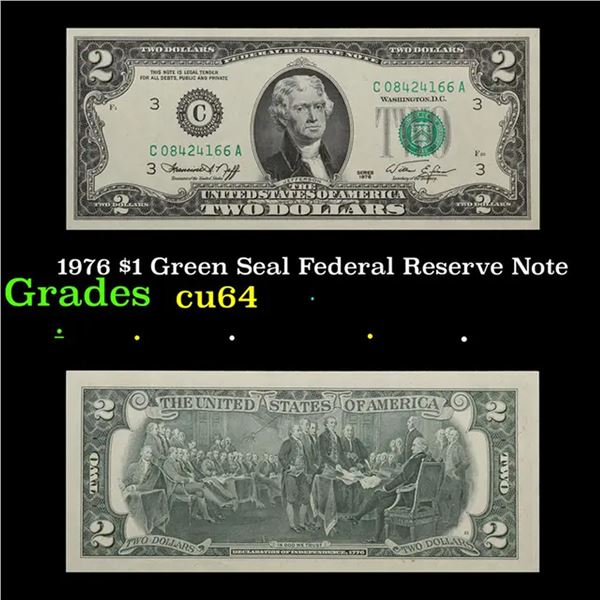 1976 $1 Green Seal Federal Reserve Note Grades Choice CU