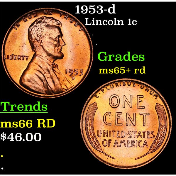 1953-d Lincoln Cent 1c Grades Gem+ Unc RD