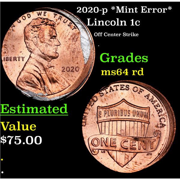 2020-p *Mint Error* Lincoln Cent 1c Grades Choice Unc RD