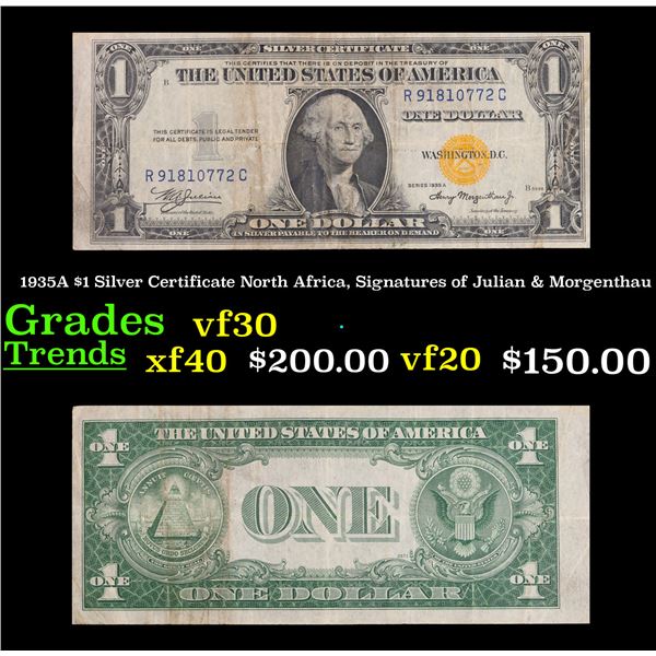 1935A $1 Silver Certificate North Africa, Signatures of Julian & Morgenthau Grades vf++