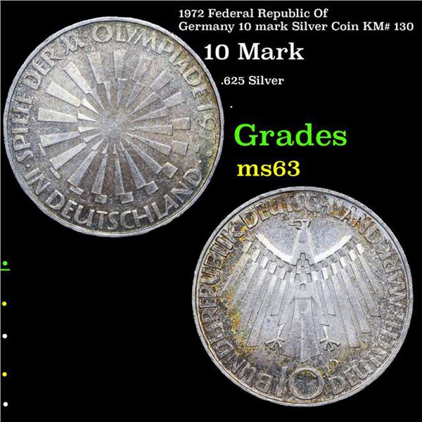1972 Federal Republic Of Germany 10 mark Silver Coin KM# 130 Grades Select Unc
