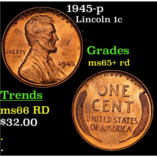 1945-p Lincoln Cent 1c Grades Gem+ Unc RD