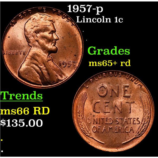 1957-p Lincoln Cent 1c Grades Gem+ Unc RD
