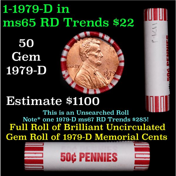 Shotgun Lincoln 1c roll, 1979-d 50 pcs Brandt 50c Wrapper.