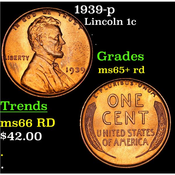 1939-p Lincoln Cent 1c Grades Gem+ Unc RD