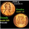 Image 1 : 1939-p Lincoln Cent 1c Grades Gem+ Unc RD