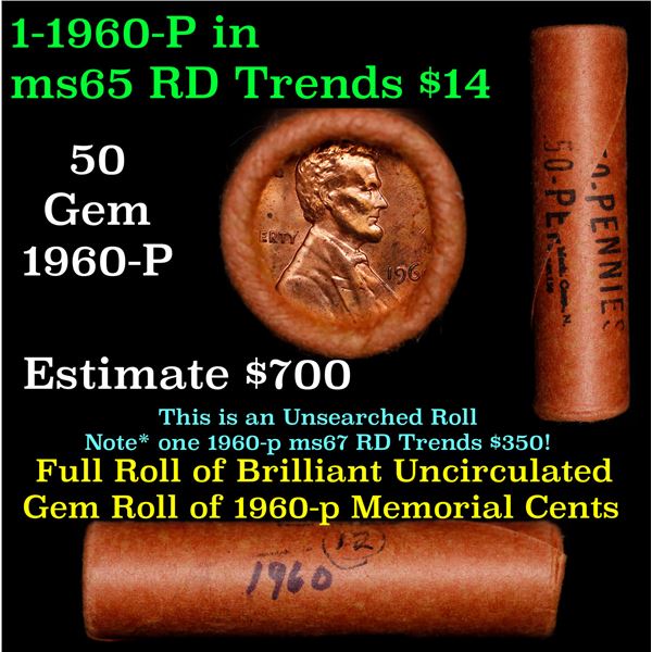 Shotgun Lincoln 1c roll, 1960-p 50 pcs Coinwrapping Wrapper.
