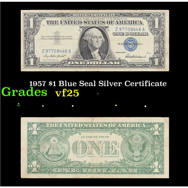 1957 $1 Blue Seal Silver Certificate Grades vf+