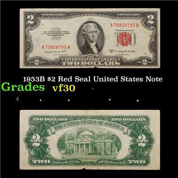 1953B $2 Red Seal United States Note Grades vf++