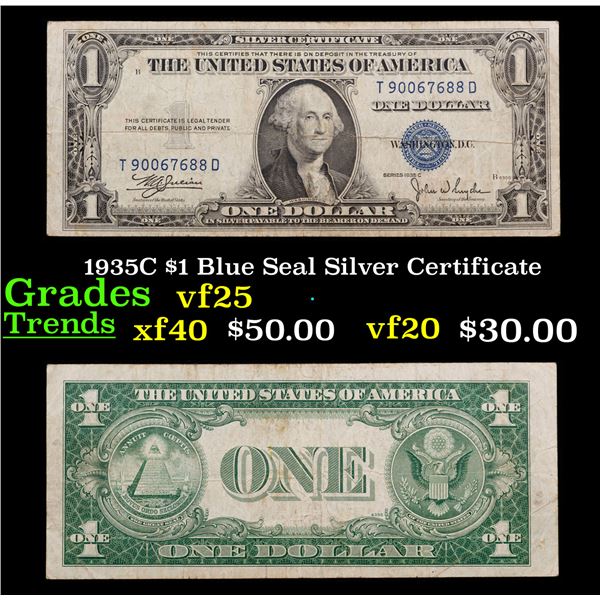 1935C $1 Blue Seal Silver Certificate Grades vf+
