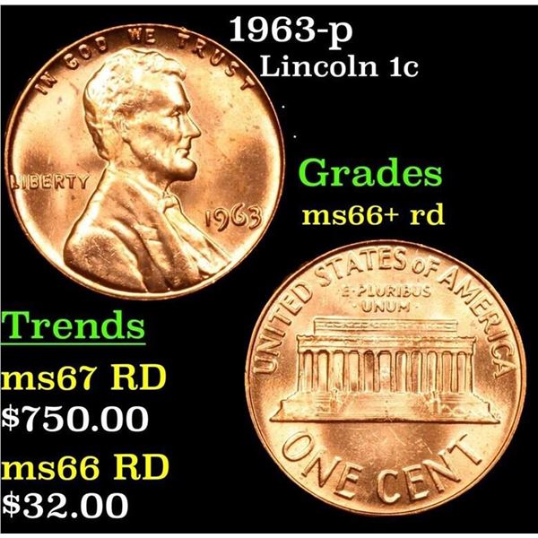 1963-p Lincoln Cent 1c Grades GEM++ RD