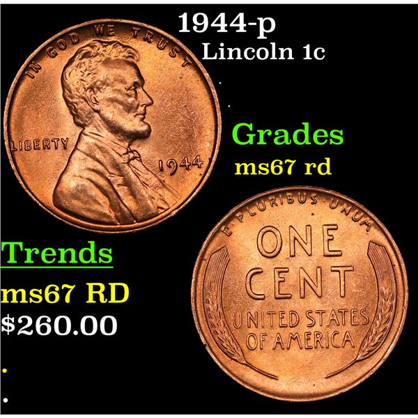 1944-p Lincoln Cent 1c Grades GEM++ Unc RD