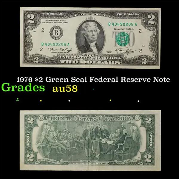 1976 $2 Green Seal Federal Reserve Note Grades Choice AU/BU Slider