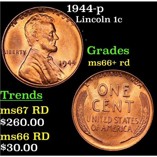 1944-p Lincoln Cent 1c Grades GEM++ RD