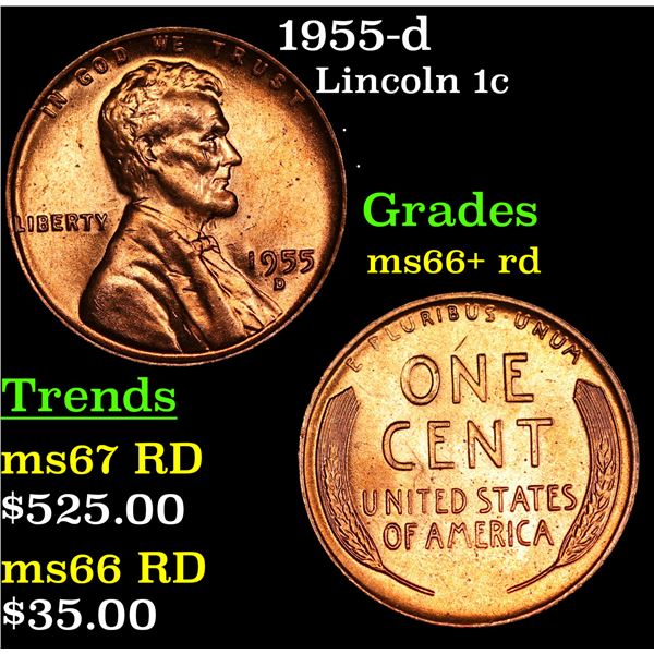 1955-d Lincoln Cent 1c Grades GEM++ RD
