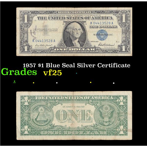 1957 $1 Blue Seal Silver Certificate Grades vf+