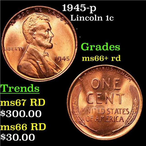 1945-p Lincoln Cent 1c Grades GEM++ RD