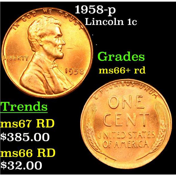 1958-p Lincoln Cent 1c Grades GEM++ RD