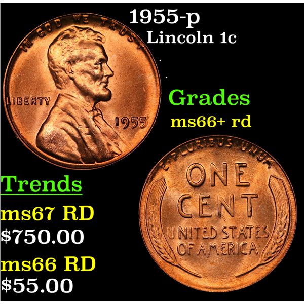 1955-p Lincoln Cent 1c Grades GEM++ RD
