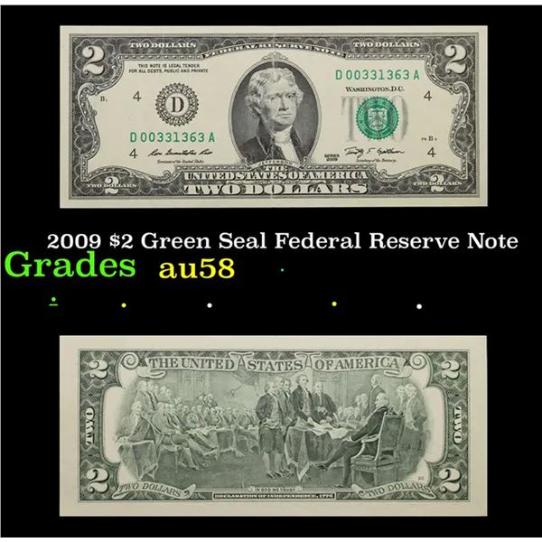 2009 $2 Green Seal Federal Reserve Note Grades Choice AU/BU Slider