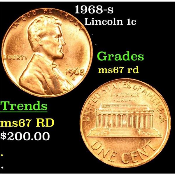1968-s Lincoln Cent 1c Grades GEM++ Unc RD