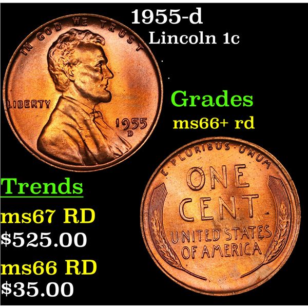 1955-d Lincoln Cent 1c Grades GEM++ RD