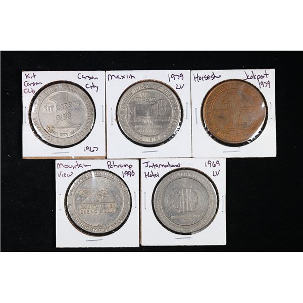 Lot of 5x Various Vintage 1 Dollar Gaming Tokens Grades