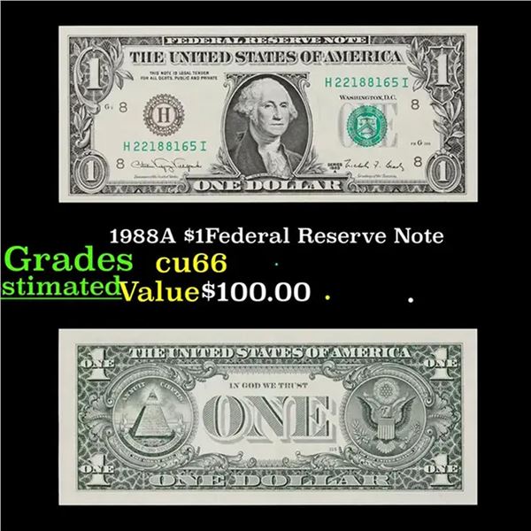 1988A $1Federal Reserve Note Grades Gem+ CU