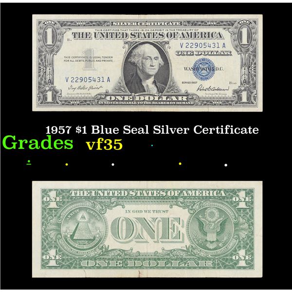 1957 $1 Blue Seal Silver Certificate Grades vf++