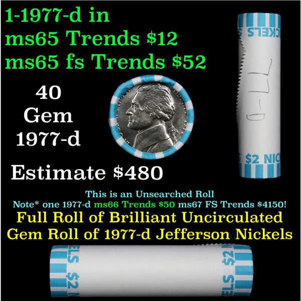 Shotgun Jefferson 5c roll, 1977-d 40 pcs Bank Wrapper