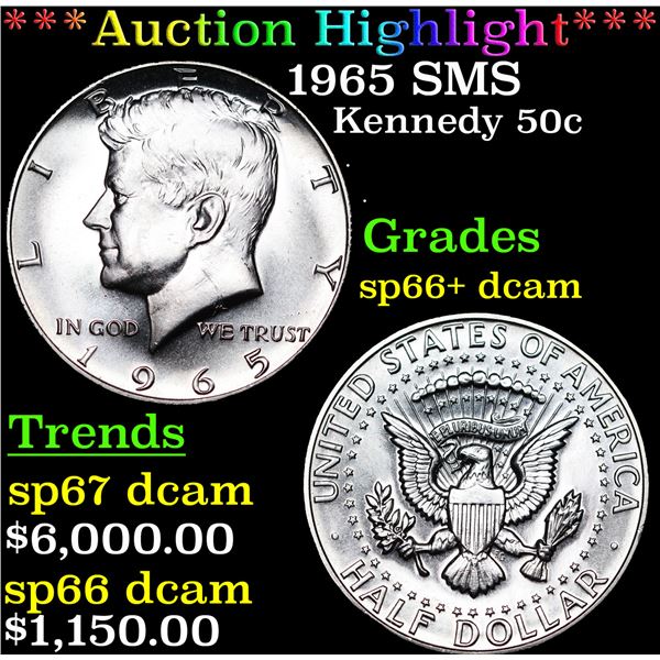 ***Auction Highlight*** 1965 SMS Kennedy Half Dollar 50c Graded sp66+ dcam BY USCG (fc)