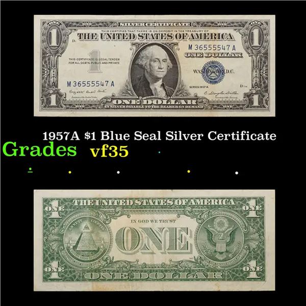 1957A $1 Blue Seal Silver Certificate Grades vf++