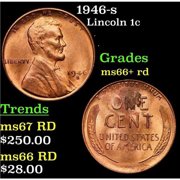 1946-s Lincoln Cent 1c Grades GEM++ RD