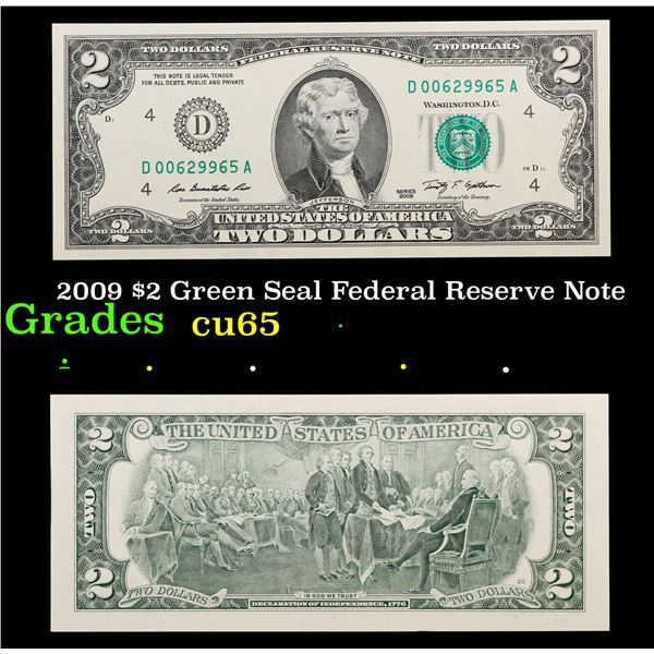 2009 $2 Green Seal Federal Reserve Note Grades Gem CU