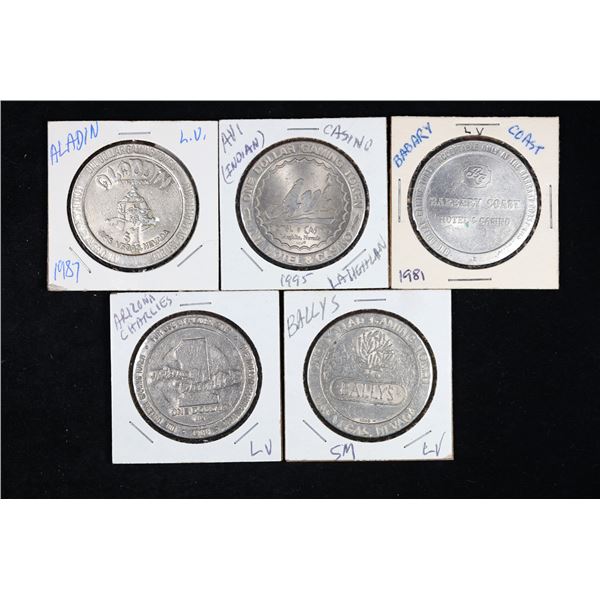 Lot of 5x Various Vintage 1 Dollar Gaming Tokens Grades