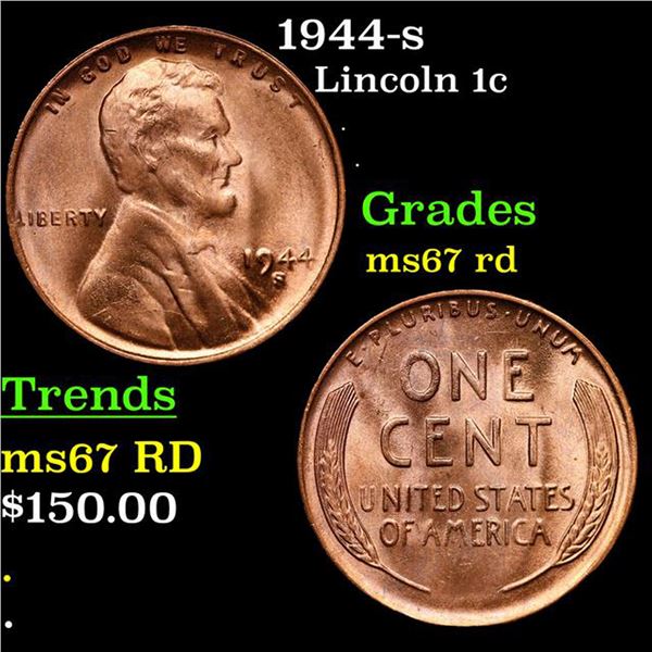 1944-s Lincoln Cent 1c Grades GEM++ Unc RD