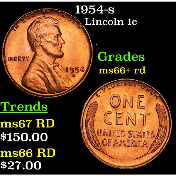 1954-s Lincoln Cent 1c Grades GEM++ RD