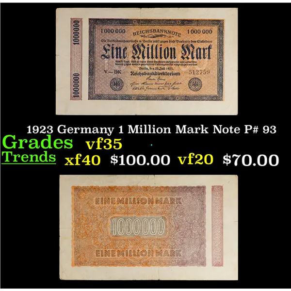 1923 Germany 1 Million Mark Note P# 93 Grades vf++