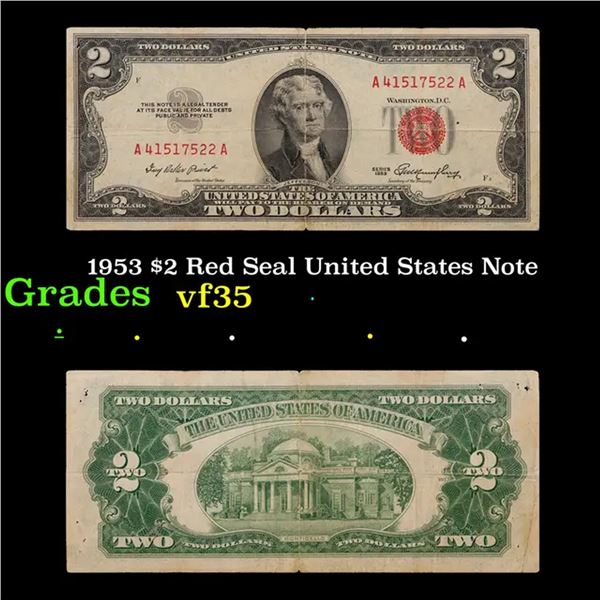1953 $2 Red Seal United States Note Grades vf++