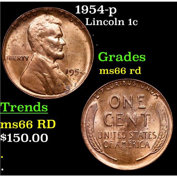 1954-p Lincoln Cent 1c Grades GEM+ Unc RD