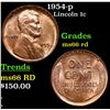 Image 1 : 1954-p Lincoln Cent 1c Grades GEM+ Unc RD
