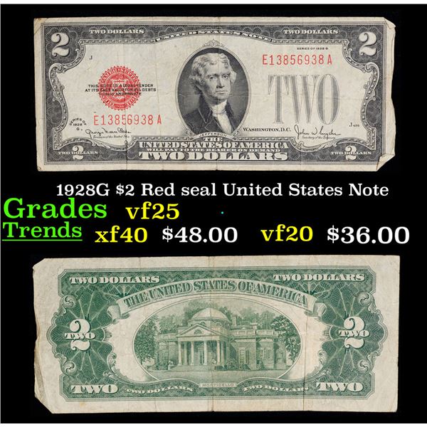 1928G $2 Red seal United States Note Grades vf+