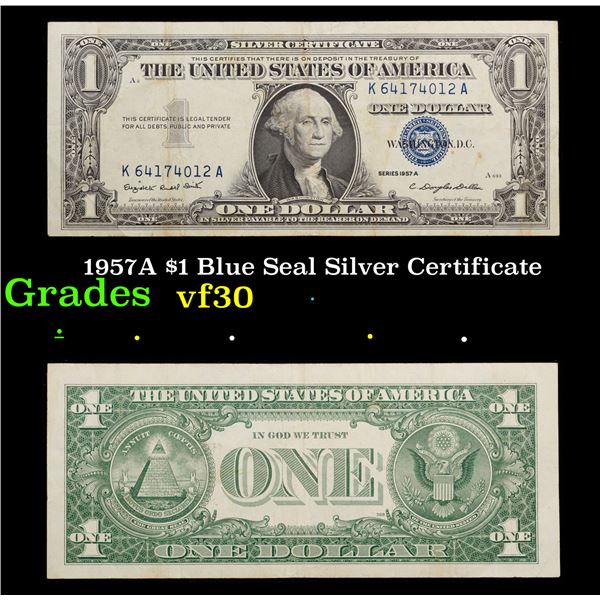 1957A $1 Blue Seal Silver Certificate Grades vf++