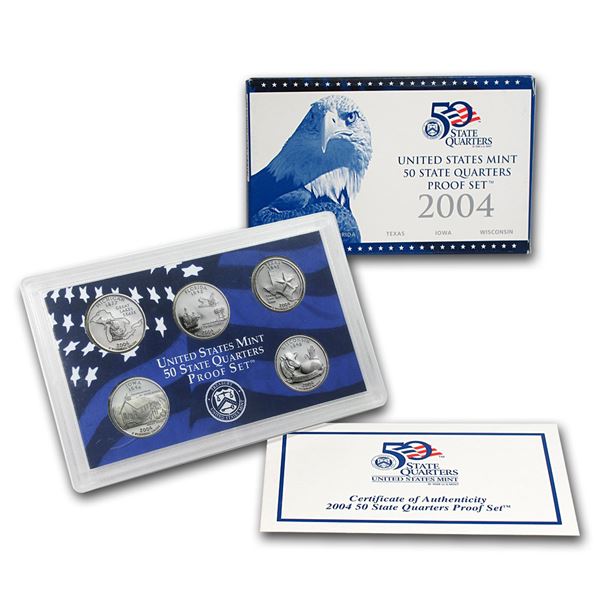 2004 United States Quarters Proof Set. 5 Coins Inside!