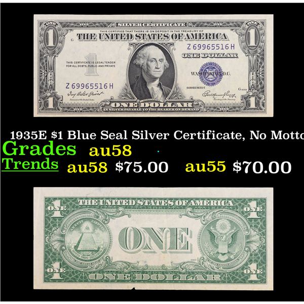 1935E $1 Blue Seal Silver Certificate, No Motto Grades Choice AU/BU Slider