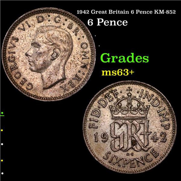 1942 Great Britain 6 Pence KM-852 Grades Select+ Unc