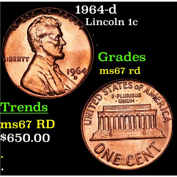 1964-d Lincoln Cent 1c Grades GEM++ Unc RD