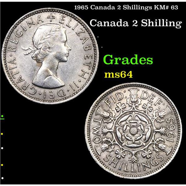 1965 Canada 2 Shillings KM# 63 Grades Choice Unc PL