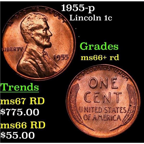 1955-p Lincoln Cent 1c Grades GEM++ RD