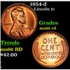 Image 1 : 1954-d Lincoln Cent 1c Grades GEM+ Unc RD